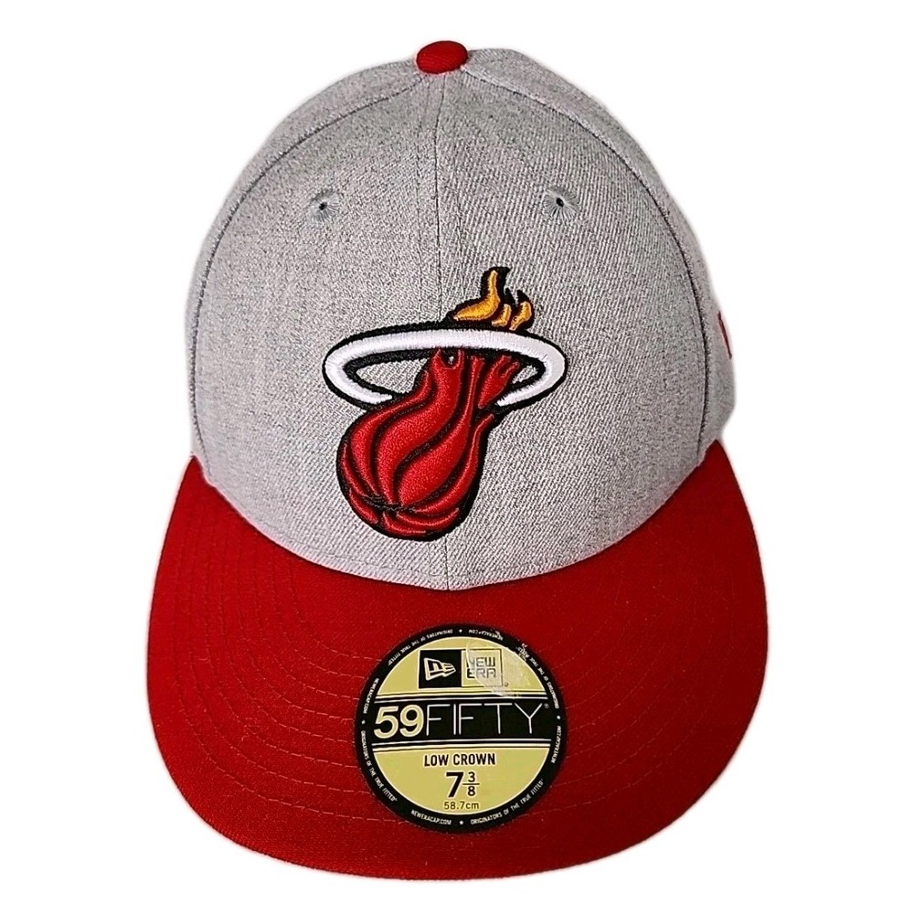 NWT‎ NBA Miami Heat Hat New Era "Low Crown" 59FIFTY Fitted Gray Red Size 7 3/8
